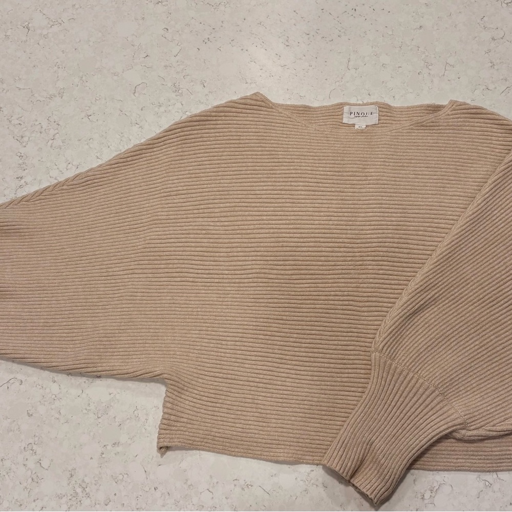 Pinore Camel Ribbed Crew Neck Sweater